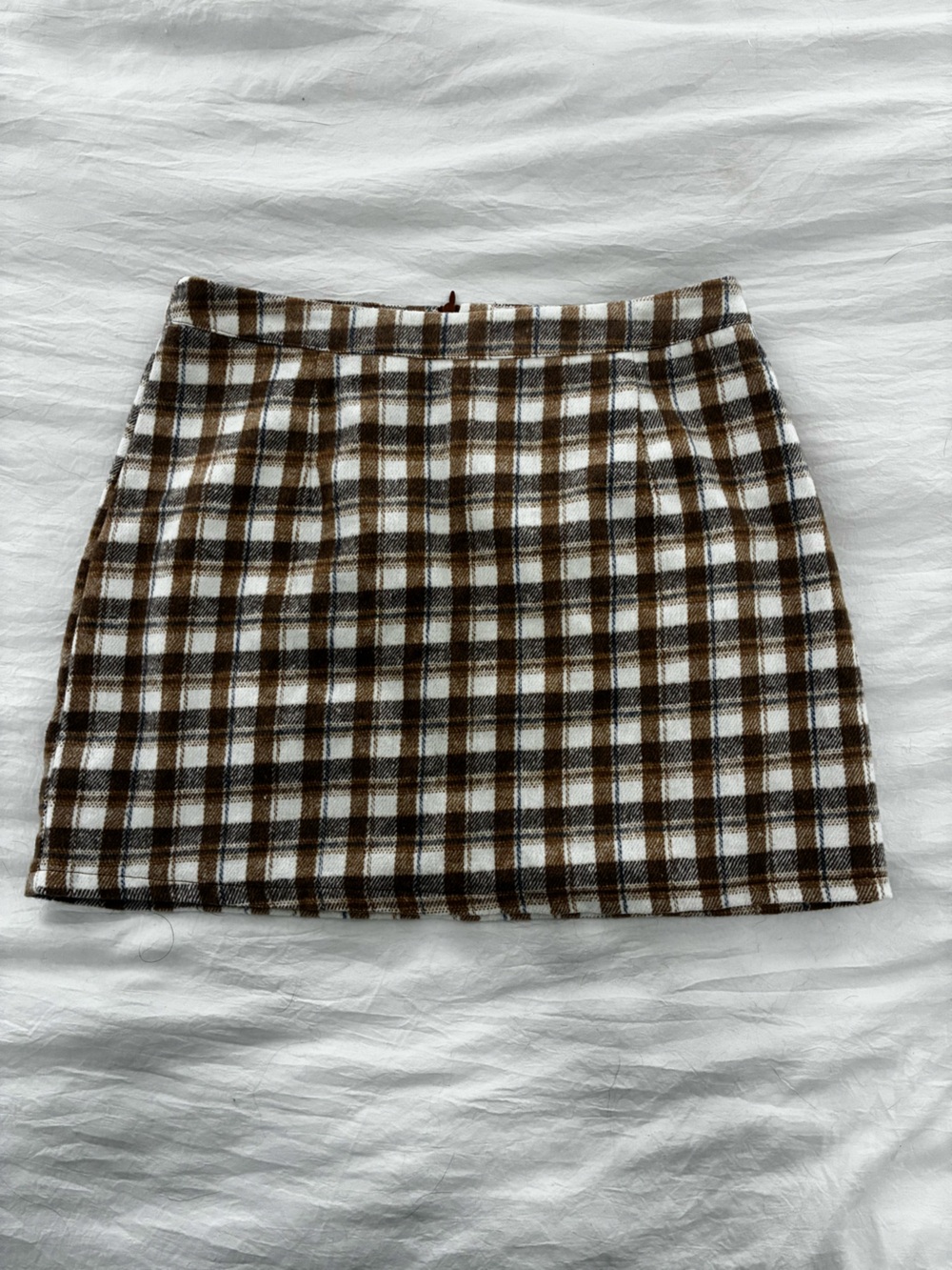 SHEIN Brown and White Plaid Mini Skirt